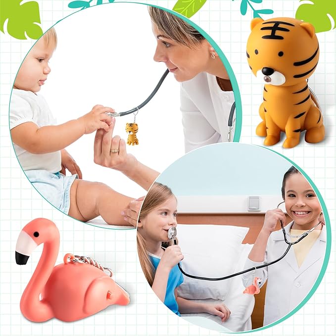 Kenning 6 Pieces Animal Flashlight Keychain Mini Pediatric Nurse Flashlight Badge Reel Pediatric Pen Lights Keychain for Nursing Staff Urgent Care