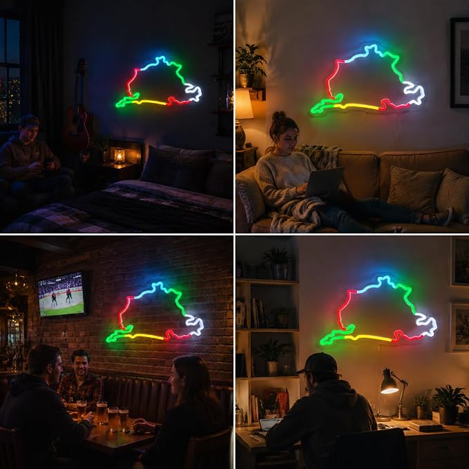 Nurburgring Neon Sign, USB Powered LED Racing Room Decor | Race Track Wall Decor for Bedroom, Game Room, Garage, Man Cave, Party Decoration and Car Enthusiast Gift