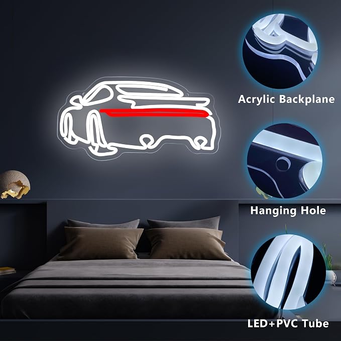 Sports Car Neon Signs for Wall Decor,Dimmable Garage Neon Light,Usb Powered Car Signs for Kids Bedroom Boys Room Playroom Man Cave Bar Birthday Gifts(15 * 7.9in)