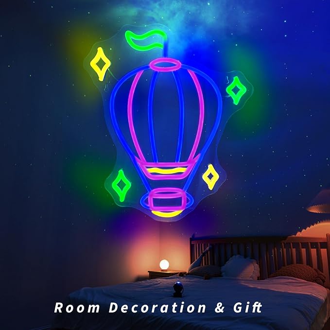 JEDAEMEN Hot Air Balloon Neon Signs for Wall Decor Blue Purple LED Sign | Balloon Neon Lights Led Light Sign Preppy Room Decor Light Up Sign for Birthday Party Decoration USB Powered