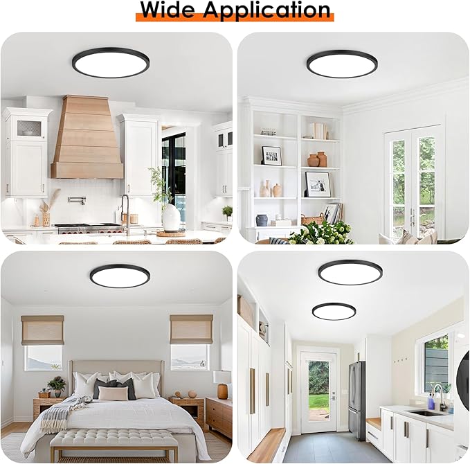 Brightever Black LED Ceiling Light Flush Mount, 12 Inch 28W, 3200LM 0.67 Inch Thickness Ceiling Light Fixtures, Dimmable & 5000K Daylight White LED Ceiling Lamp for Laundry Room, Stairwell, 12 Packs