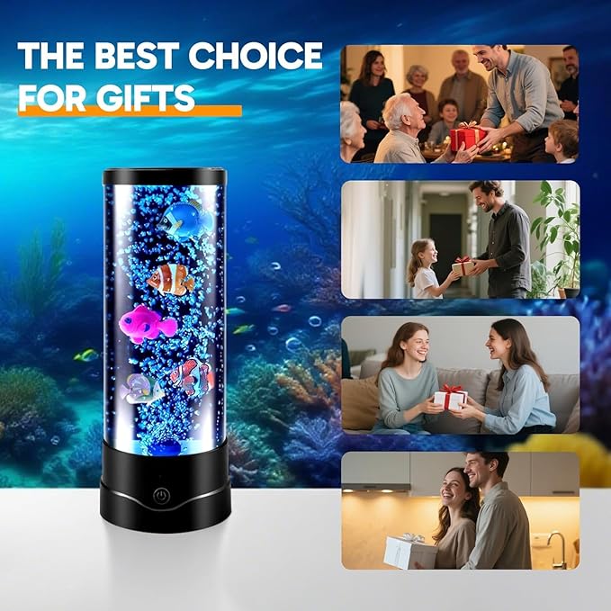 ONXE LED Aquarium Bubble Fish Tank Table Lamp, Birthday Christmas Gifts for Adults Kids Teens, Relaxing 16 Color Remote Fake Fish Sensory Night Light for Kids' Room Bedroom Home Decor, Stress Relief