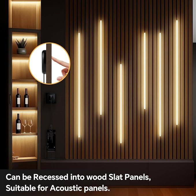 Black Cabinet Light COB LED Strip Lights | 10 pack penetrable touch dimmable ideal for display cabinet and wine rack decorative lighting (Natural White, 6.6ft / 2M)