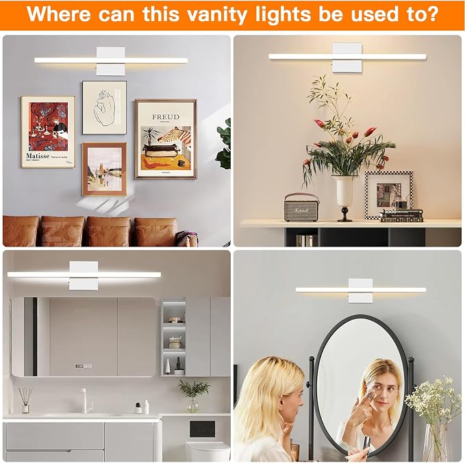 16 Inch LED Bathroom Vanity Light, 3 CCT Adjustable Hardwired Bathroom Light Fixtures Over Mirror, Chrome Modern LED Mirror Wall Sconce for Bathroom Vanity