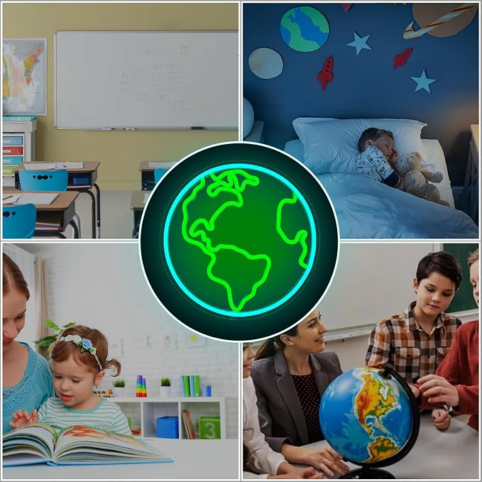 Earth Neon Sign Planet Led Signs for Classroom Dimmable Earth Science Classroom Decor World Neon Light Sign For Bedroom Wall Decor Great Gift for Kids Students