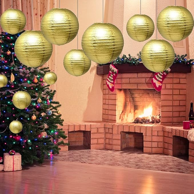 Gold Paper Lanterns 12 Pcs Assorted Size of 6" 8" 10" 12" Chinese Round Paper Hanging Decorations Ball Lanterns Lamps for Home Decorations, Parties, and Weddings