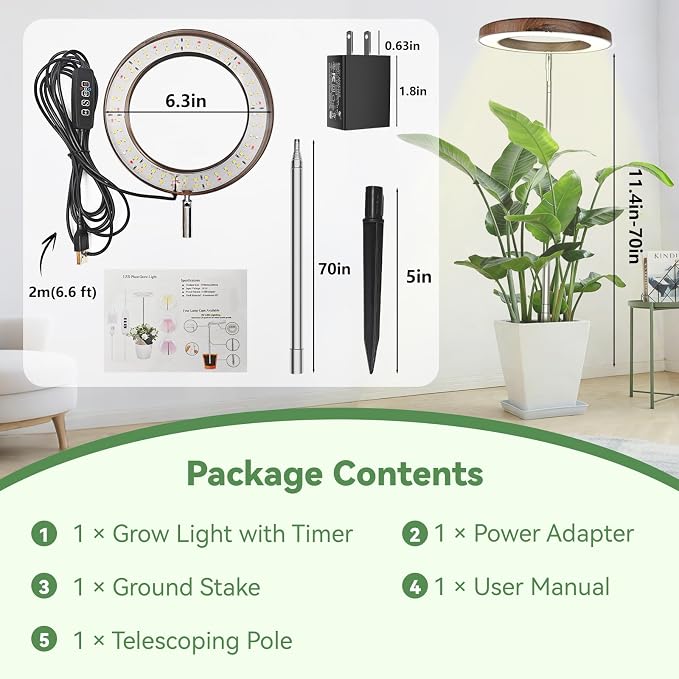 Wood Grain Grow Lights for Indoor Plants Plant Growing Lamp, Full Spectrum Plant Lights for Indoor Growing (Wood Color Without Base, 1 Pack)