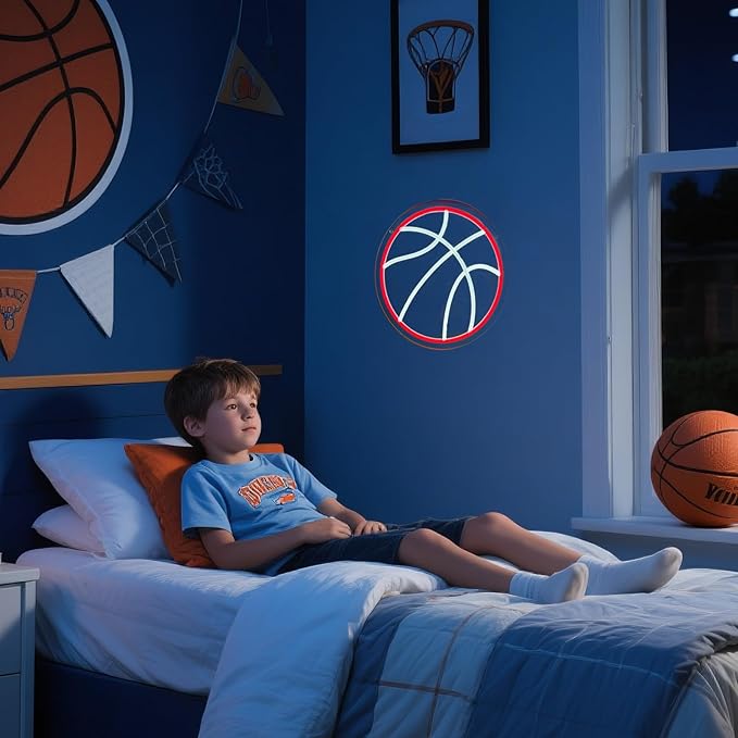 Basketball Neon Sign, Basketball Led Neon Light, Dimmable LED Neon Signs for Wall Decor, Powered by USB Wall Decor Aesthetic, Sports Neon Signs for Room Bedroom Shop Decor