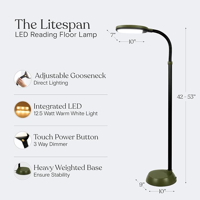 Brightech Litespan - Bright LED Floor Reading Lamp for Over Chair Crafts and Reading, Estheticians' Light for Lash Extensions, Adjustable Standing Lamp for Living Room, Bedroom, Office - Red