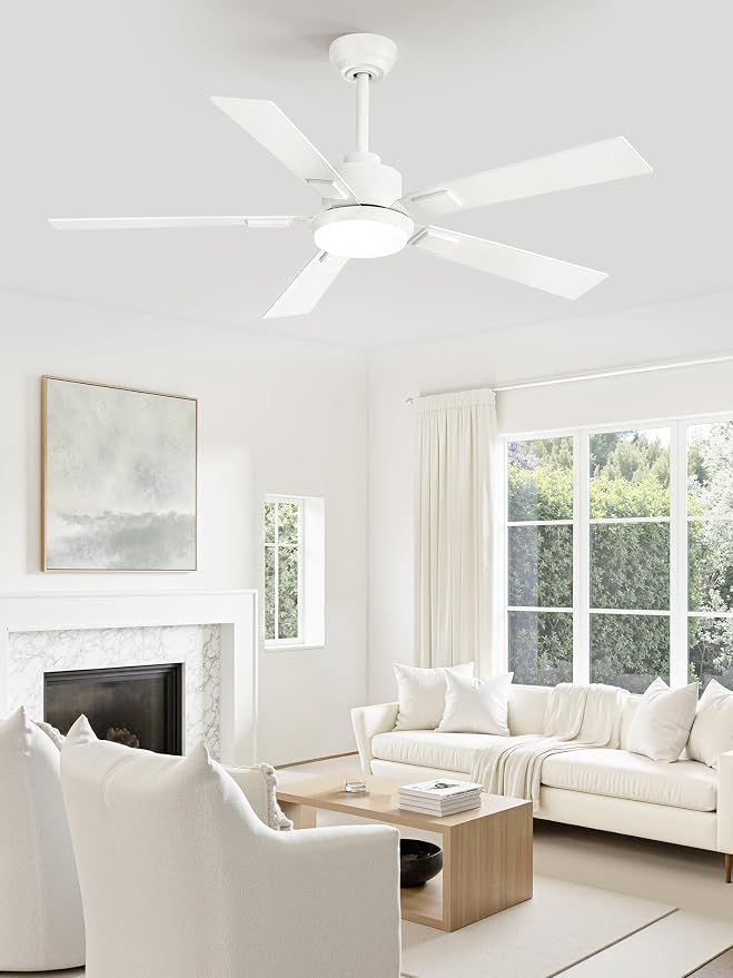 ZMISHIBO 52” Coastal Ceiling Fan with Light, Remote Control, White | High CFM Powerful Airflow, Quiet DC Motor, 3 CCT LED, Indoor/Covered Outdoor, Dual-Finish, Damp Rated