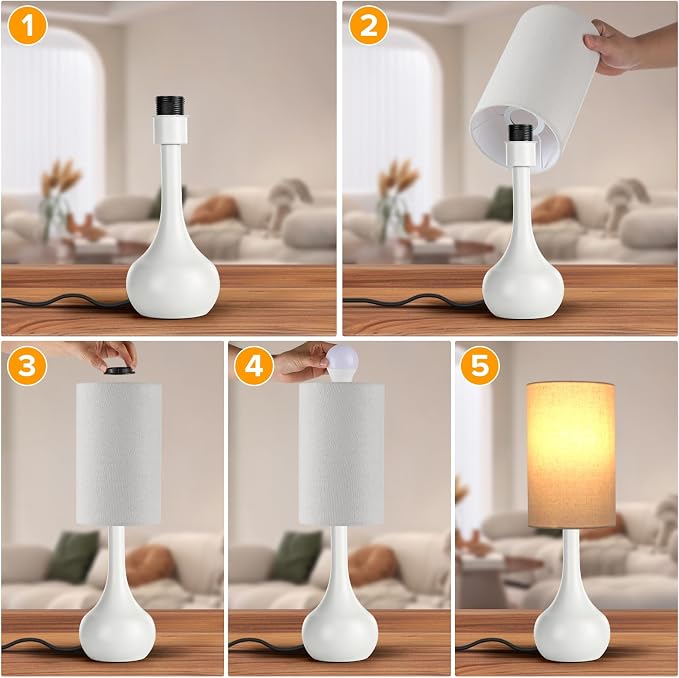 Touch Bedside Lamp for Nightstand,3-Way Dimmable,Space Saving & No Assembly Required, Upgraded Small Droplet White Table Lamp for Bedroom, Living Room (LED Bulb Included)