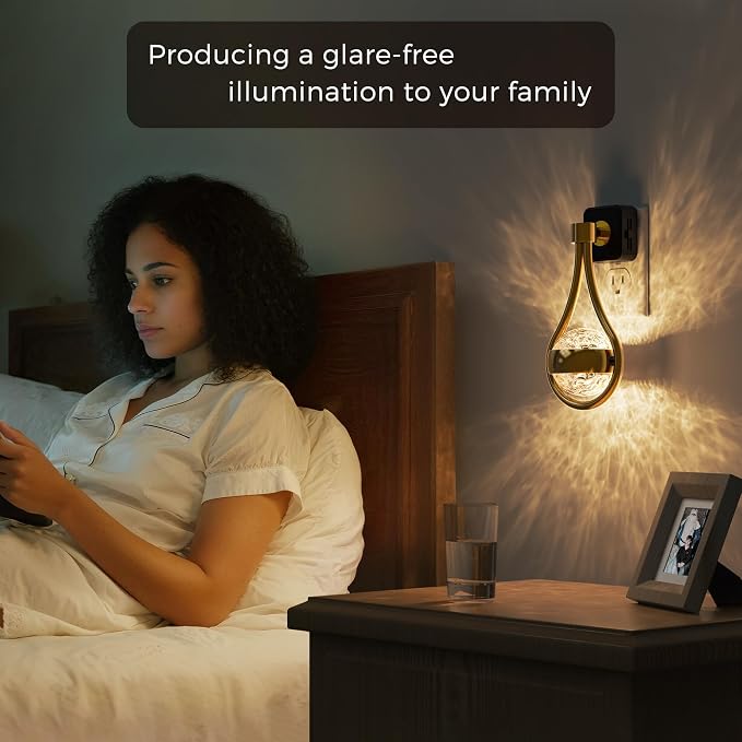L LOHAS LED Night Lights Plug Into Wall, Star Projector Nightlight | Dusk to Dawn Sensor, 3000K Soft White, 330°Rotating Globe Night Light for Bedroom, Hallway, Home Decor, Gaming Room