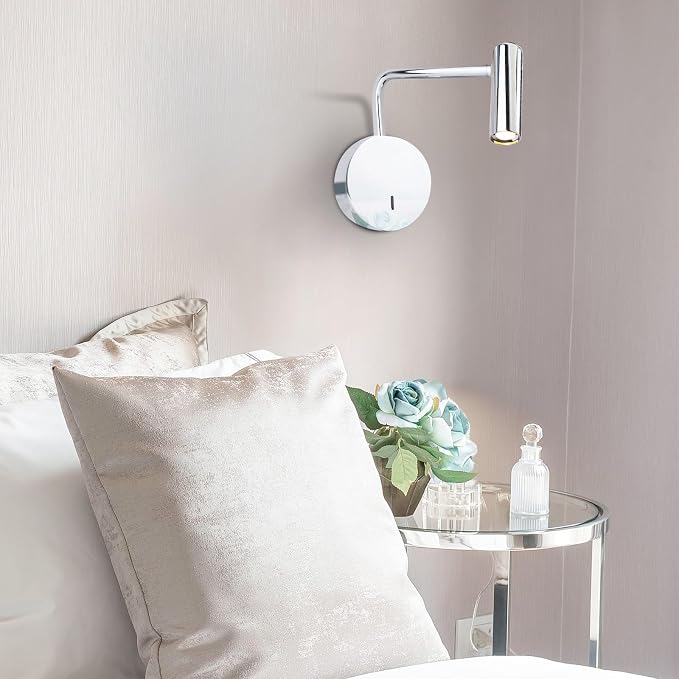 ZEROUNO Wall Mounted Lamp, Hardwired LED Wall Sconce with Switch on/Off Modern 3000K Swing Arm Bedside Indoor Wall Mount Lamp (Chrome)