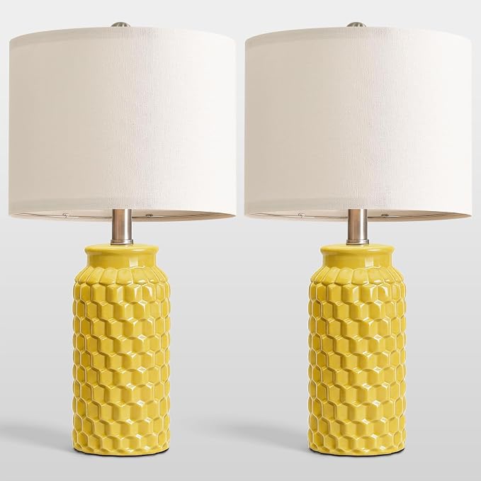 USumkky 20.5" Ceramic Table Lamps Set of 2 - Modern Farmhouse & Boho Style, Bedside Nightstand Lamps for Bedroom, Living Room End Table Lamps, Small Desk Lamp(Yellow)