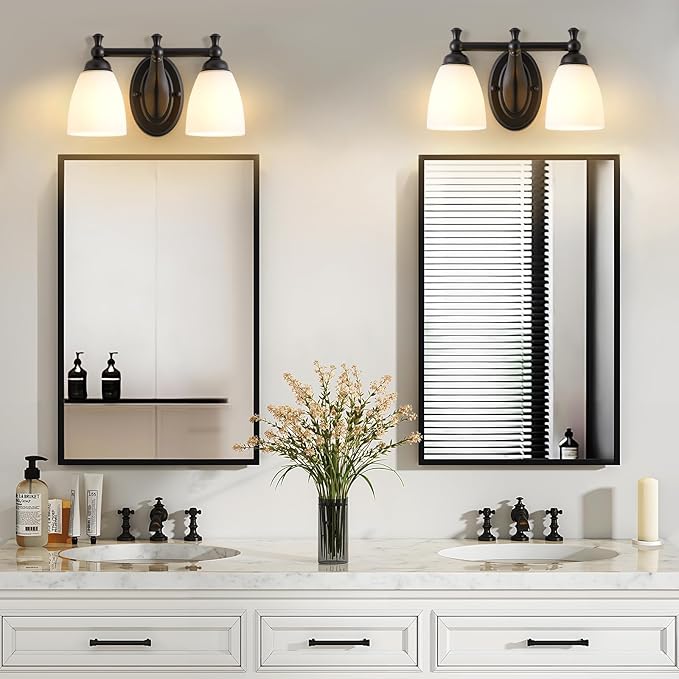 2 Lights Bathroom Vanity Light, Black Bath Vanity Light Modern Bathroom Vanity Lights Vintage Style for Living Room Cabinet Bedroom About Mirror