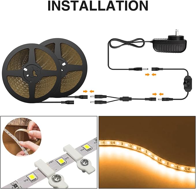 Onforu Warm LED Strip Lights, 65.6ft Dimmable Tape Light for Under Cabinet | 20M 6000K Flexible 12V Adhesive Ribbon Easter Rope Light for Kitchen, Bedroom, Home Decor