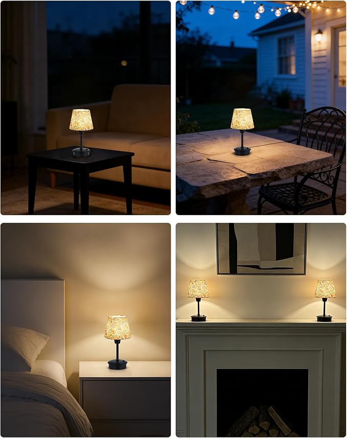 UMEXUS 9.8'' Small Cordless Table Lamp, 5200mAh Battery Operated Touch Lamp | Rechargeable Dimmable Warm Light for Restaurant, Portable Night Light for Bedside Dining Bar Kitchen Outdoor, Floral Pattern