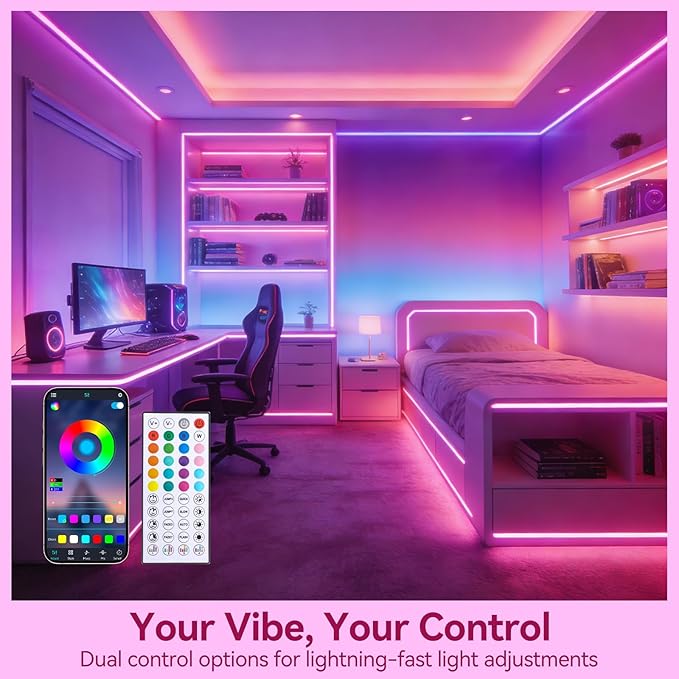 LED Neon Lights, 66FT RGB Neon Rope Lights App Control,IR Remote,Music Sync,IP67 Waterproof,Flexible DIY Design for Bedroom,Living Room,Gaming Room,Party,Outdoor,Christmas Decor(33FT*2)
