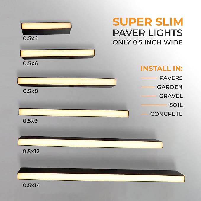 LUMENGY Paver Light Slim 0.5x6 Inch (0.55x5.9), 2700K Warm White, Glare-Free Linear Lighting for Driveways, Walkways and Paver Borders, 12V Hardwired, IP67 Waterproof, Drive-Over Rated