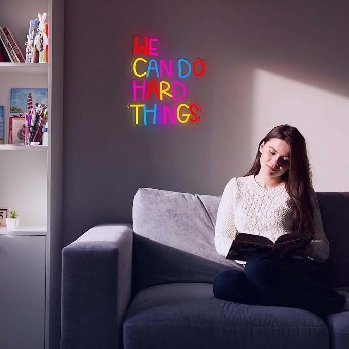 We Can Do Hard Things Neon Sign, Motivational Neon Light LED Classroom Sign USB Dimmable, for Inspirational Classroom Office Library Neon Light Kids Wall Art Bedroom Birthday Party Backdrop(13.3*10.6In)