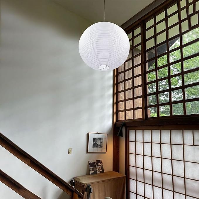 23.6" White Round Paper Lanterns, Chinese/Japanese Paper Lantern Pendant Light, Large Hanging Paper Lamp Shade for Party Decoration, Wedding, Home Decor Ceiling Lampshade(1 Pack)