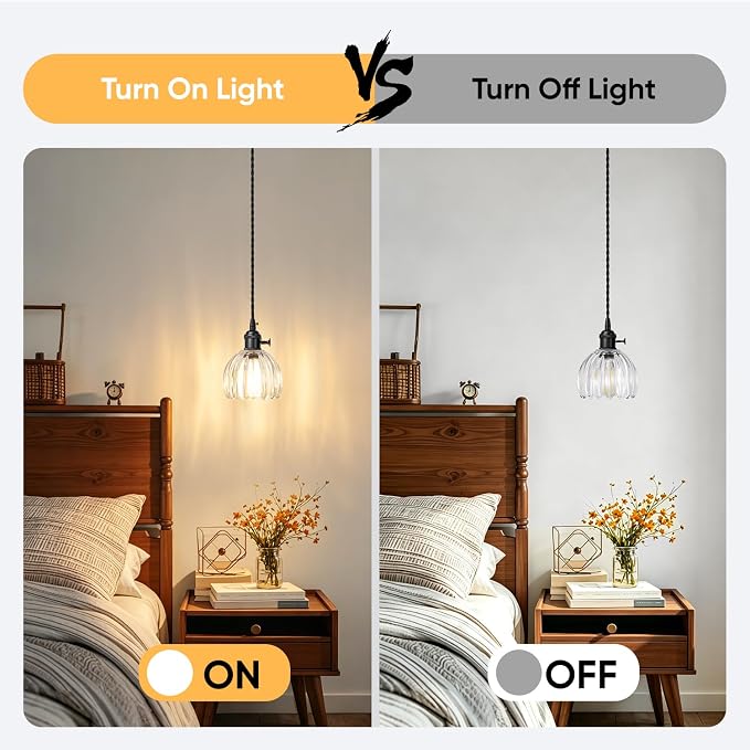 2-Pack Black Pendant Lights Kitchen Island, Modern Adjustable Kitchen Pendant Lighting with Clear Tulip Glass Lampshade, Mini Hanging Pendant Light Fixtures for Living Room Bedroom Entryway