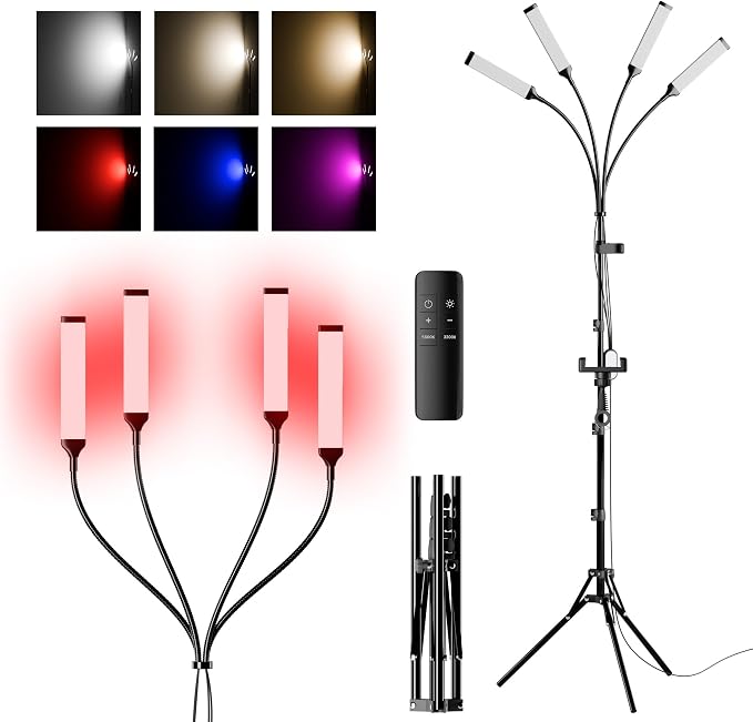 6 in 1 Colors Four Arms LED Light for Photography, Makeup Light with Phone Holder, Eyelash Extensions, Skincare, Tattoo, Beauty