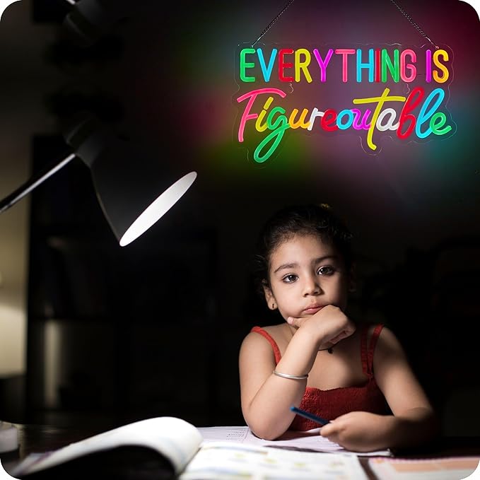 Everything Is Figureoutable Neon Sign, Positive Affirmation LED Light for Wall Decor Multicolored Light Up Signs for Classroom Kindergarten Wedding Party Store Home, Compatible with Timer