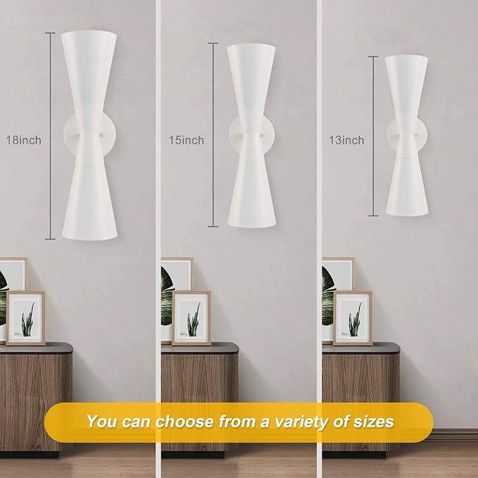 Modern Indoor Wall Sconces Set of 2 Up and Down White Wall Sconces Mid Century Indoor Wall Light Fixture Hardwired Wall Mounted Lamp for Living Room Bathroom Bedroom Hallway 15 Inch