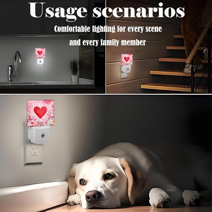 Red Love Hearts Night Light,Plug-in Nightlights Auto Sensor Night Lamp Dusk-to-Dawn Lamp Home Decor for Nursery Children Girls Boys
