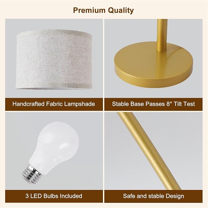 Dimmable Floor Lamp with Remote, Beige Shade Gold Pole | 2400LM Super Bright, Independently Controlled 9W LED Energy-Saving Light Bulb, 80" Tall Lamps for Living Room