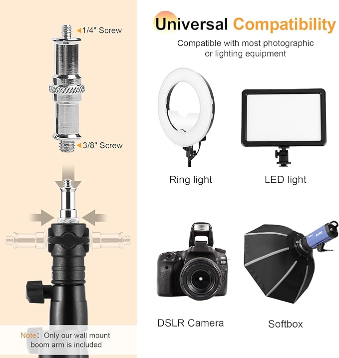 SITTO Ring Light Wall Mount 43inch/110cm, Triangle Boom Arm for Barbershop, Beauty Salon, Live Streaming, Tattoo, Photography Studio, Support 180° Rotation