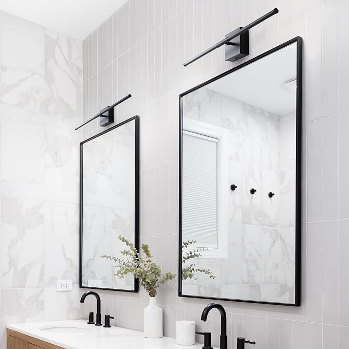 JONATHAN Y Makena 28" 1-Light LED Wall Sconce, Black, Set of 2 | Dimmable, Modern, Integrated 12W, Hardwired, Sleek Metal, Ambient, Bathroom Mirror, Bedroom, Hallway, Vanity Mount