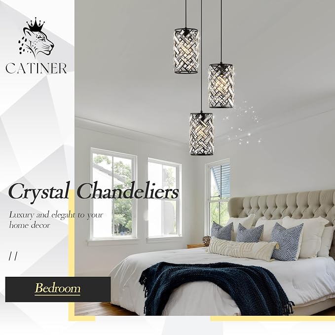 Black Crystal Cluster Pendant Light, 3-Light Kitchen Island Hanging Light | 3-light black crystal pendant with adjustable height, E26 sockets, dimmable for kitchen islands, dining rooms and bedrooms