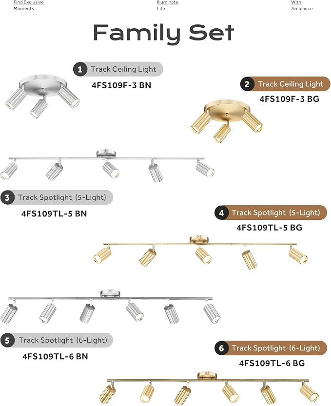 FEMILA 3 Light Track Lighting, 3000K Bulbs Included, Brushed Nickel Round Ceiling Spot Lighting, Adjustable Ceiling Light Fixture for Kitchen, Bedroom, Living Room, Office, 4FS109F-3 BN
