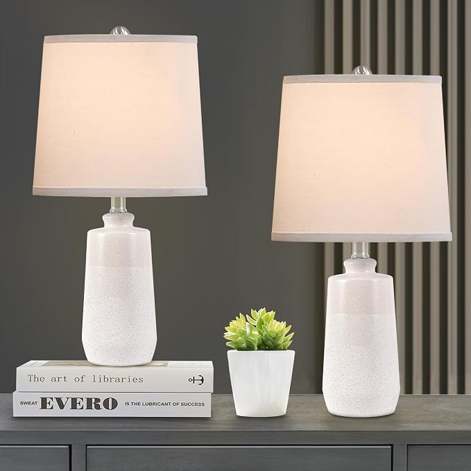 20.5" Ceramic Nightstand Lamps Set of 2 for Bedroom, White End Table Lamps | Minimalist Table Lamps for Living Room, All-White Ceramic Lamps, Matte Finish, Premium Ceramic, Beige Lamps for Sofa Table