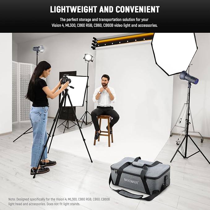 NEEWER Carrying Bag with Movable Foam Padded for Studio Light Q300 Vision 4 ML300 CB60B RGB CB60 MS60B MS60C MS150B, Durable Oxford Cloth Transit Bag Travel Case with Shoulder Strap & Handle, PB5