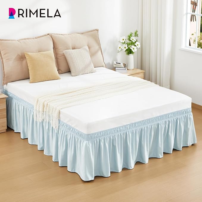 RIMELA Blue Bed Skirt King Size 18 Inch Drop, Wrap Around Elastic Bedskirt, Dust Ruffle for Adjustable Bed Base Machine Washable Easy to Install Bed Skirts