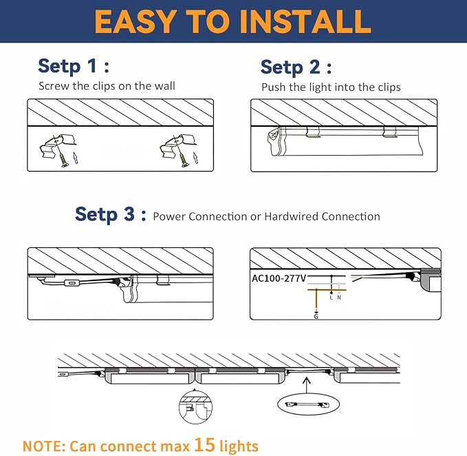 CNSUNWAY 1.5FT LED Shop Light, 20W Under Cabinet Lighting 6000K, V-Shape | 18" T8 Tube Fixtures, Linkable Under Counter Lights for Kitchen, Workbench, Workshop, Plug and Play, ETL Listed, 2 Pack