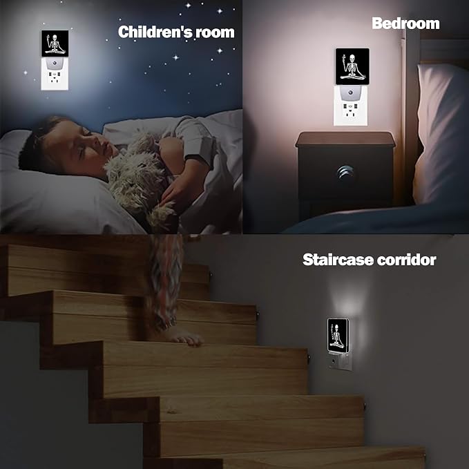 Skeleton Holding Flower Night Light, Dusk to Dawn Smart Sensor Nightlight for Bedroom Bathroom Kitchen Hallway Stairs Hallway, Plug-in, Energy Efficient Decor Desk Lamp Gifts