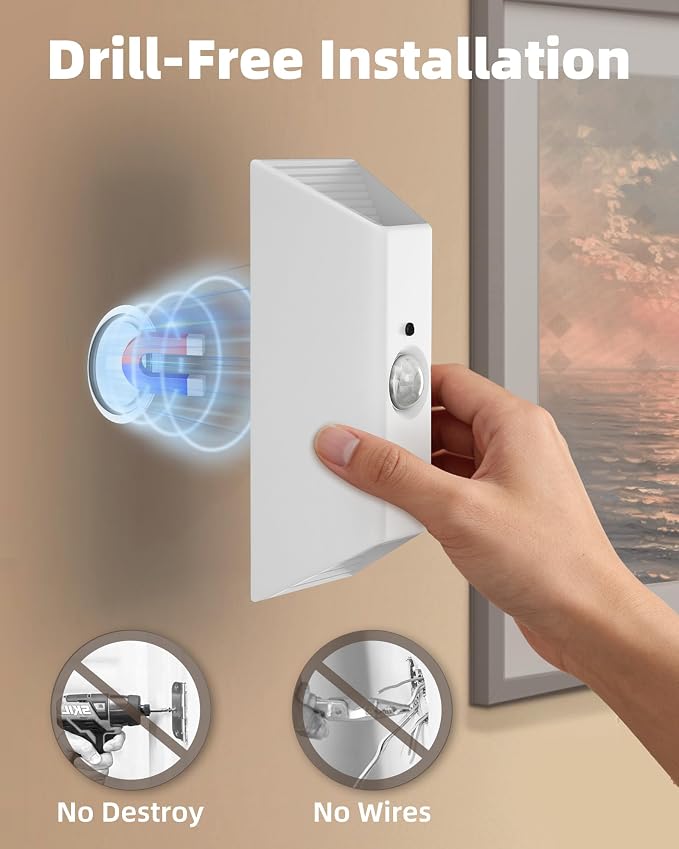 EZVALO Motion Sensor Wall Light with Remote Control, Wireless Wall Lamp, 3 Color Temps, Dimmable, Magnetic, LED Indoor Rechargeable Wall Sconce, 4000mAh, for Hallway, Stair, Bedroom, Renters