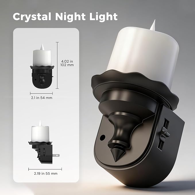 L LOHAS LED Flameless Candle Night Light, Flicker Night Lights Plug in | 2 Pack, Amber Candle Nightlight with Light Sensor, 0-100LM Dimmable LED Flickering Nightlights for Kids Hallway Bathroom