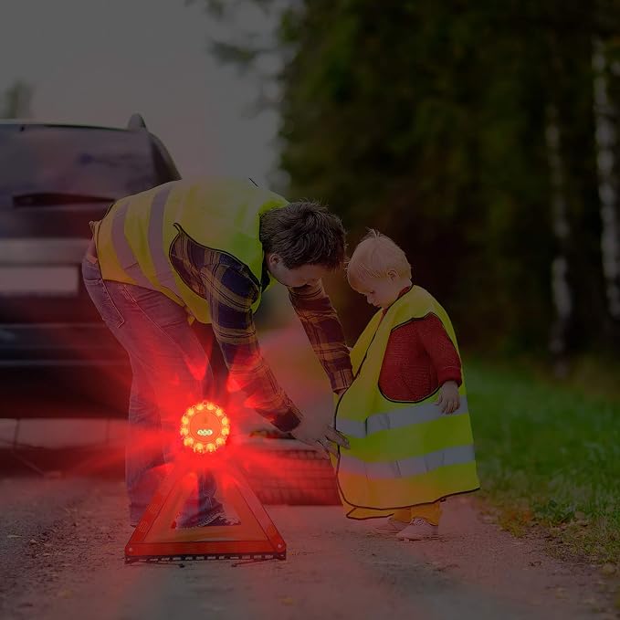 AK [4 Pack LED Road Flares Safety Flashing Warning Light Roadside Emergency Disc Beacon Kit for Vehicles Boats with Magnetic Base & Hook, Premium Storage Bag (Batteries Not Included) (4)