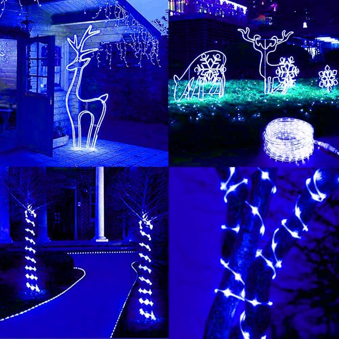 LiyuanQ 300 LED Solar Rope Lights Outdoor 99 FT Bright Solar Garden String Lights Durable 8 Modes Outdoor Fairy Lights Waterproof Solar Garden Decorative Lights (300LED, Blue)