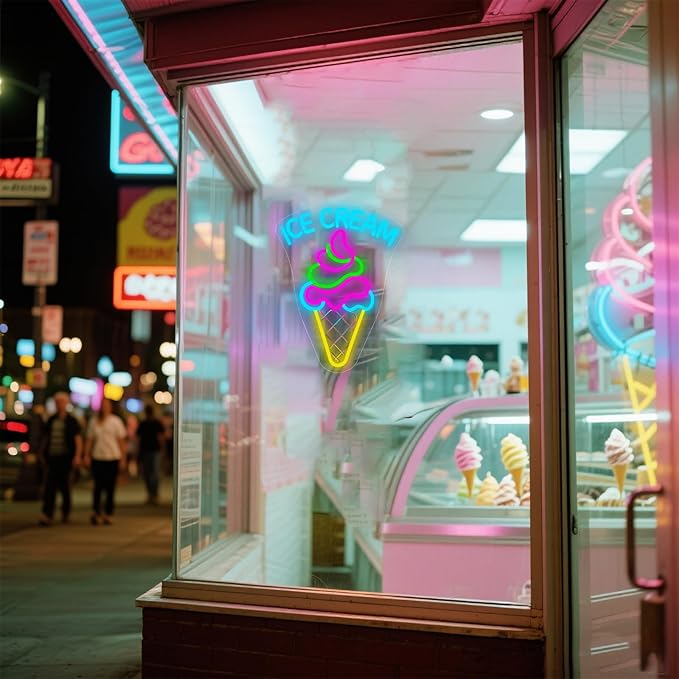 Ice Cream Neon Sign - Dimmable Dessert Bar LED Light for Business & Party Decor, Christmas Birthday Gifts for Ice Cream Lovers