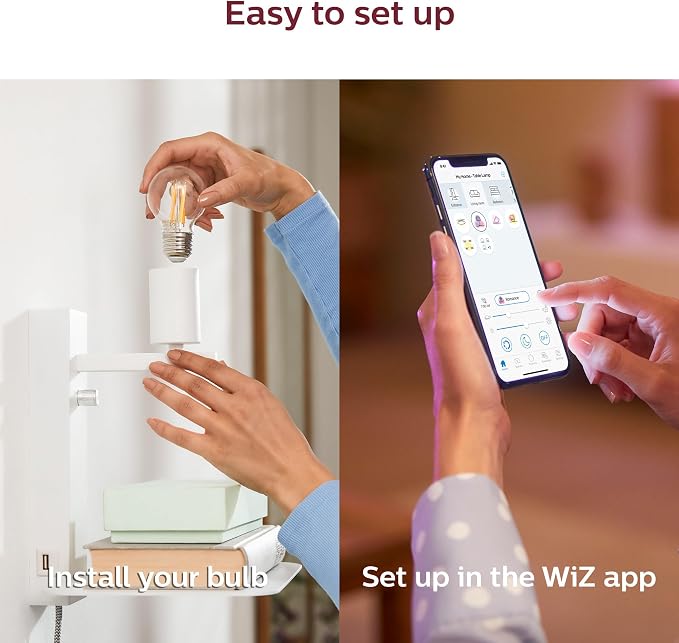 Philips Smart Vintage G16.5 40W Tunable White Filament LED Smart Bulb 4 Pack - E26 Indoor -Connect to Your Wi-Fi - Control with Voice or App - Powered by WiZ Connected