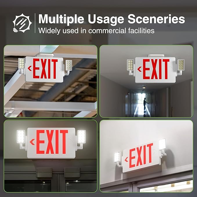 FREELICHT 12 Pack Double-Sided Exit Sign with Emergency Lights, LED Adjustable LED Emergency Exit Lights with Battery Backup, Hard Wired,UL Certified, AC 120/277V