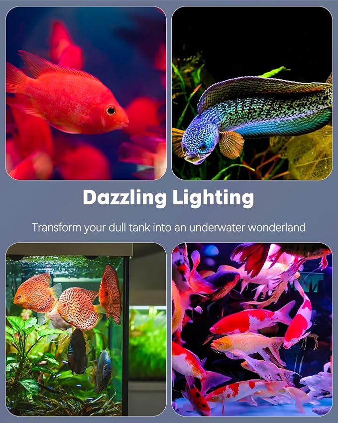 Pawfly 14 W Aquarium Color Enhancement Light for 17" to 30" Fish Tanks IPX8 Waterproof Aquarium Enhancing LED Light Brilliant RGB Lights with 7 Single Color Effects Timer & Adjustable Brightness
