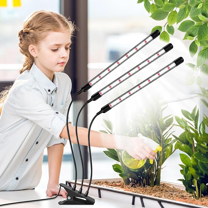 Tri-Heads Grow Lights for Indoor Plants, Full Spectrum Plant Lights for Indoor Growing with Adjustable 360ยฐ Gooseneck, 6/12/18H Timer & Dimming for Seedlings(Pack 2)