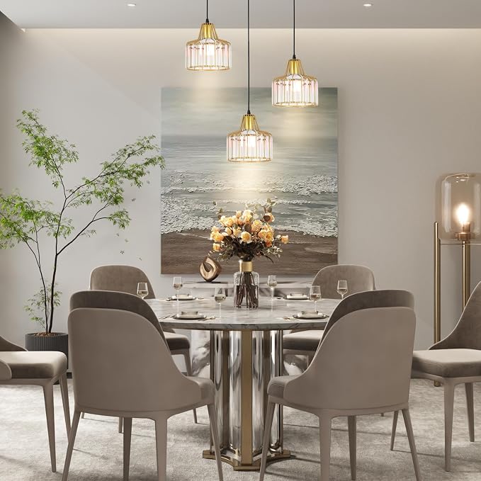 Battery Operated Pendant Lights,Rechargeable Pendant Light with Remote,Gold Pendant Light Fixtures for Kitchen Island,Modern Crystal Hanging Lights for Bedroom,Dining Room Hallway Entryway